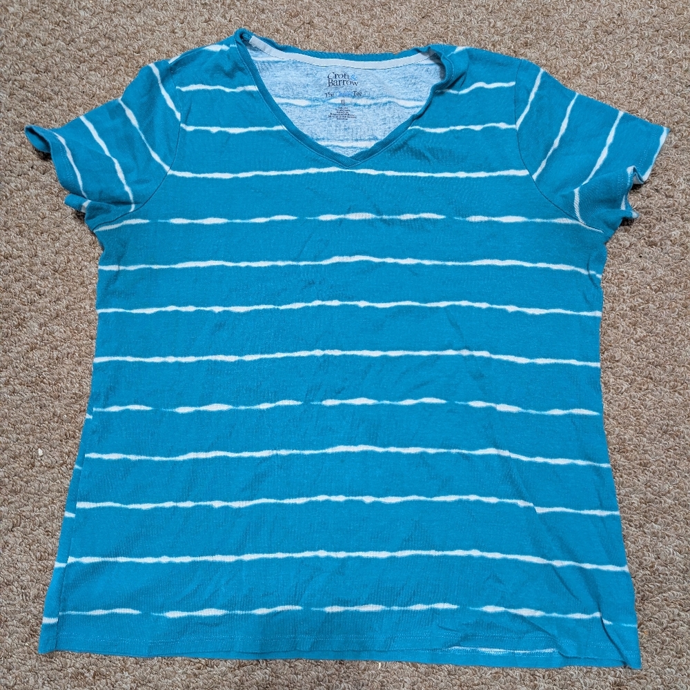 Croft & Barrow Teal and White V-Neck Tee